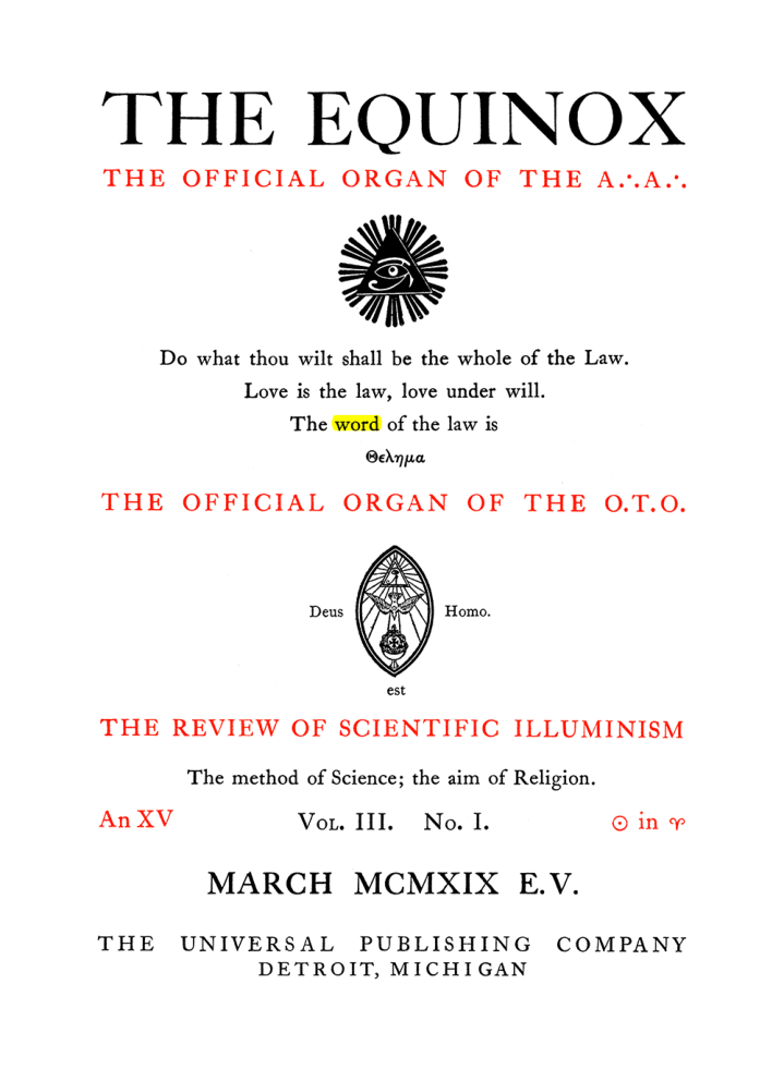 Original scan of The Equinox (Volume III, Number I), PDF page 5