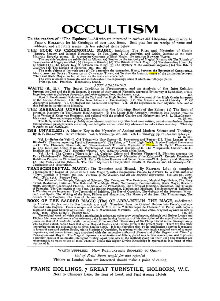 Original scan of The Equinox (Volume I, Number VIII), PDF page 423