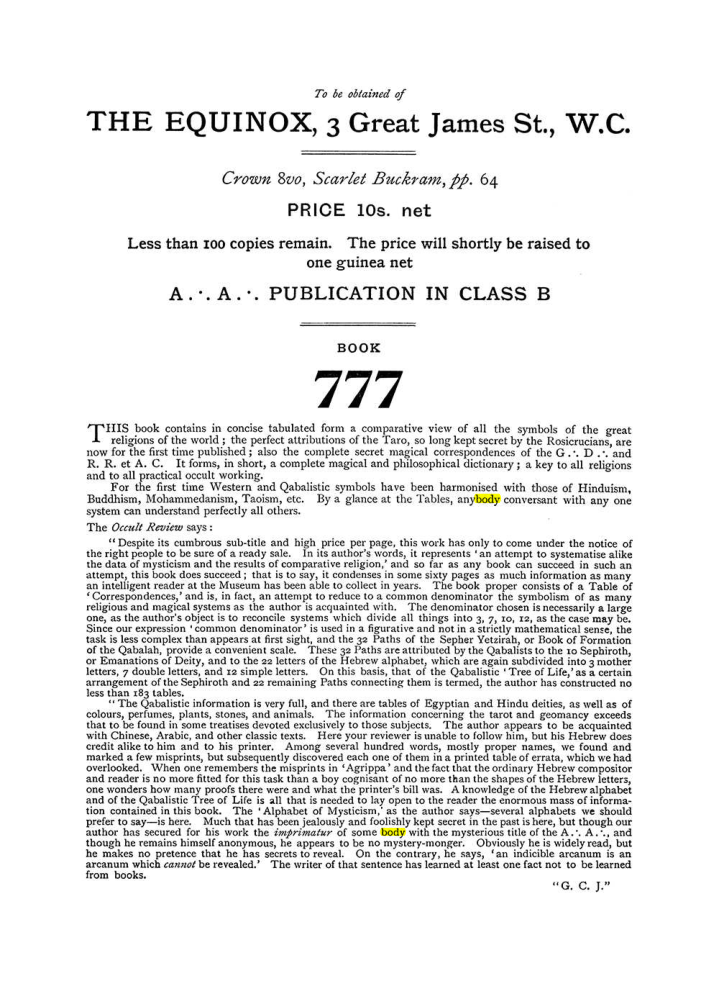 Original scan of The Equinox (Volume I, Number VI), PDF page 312
