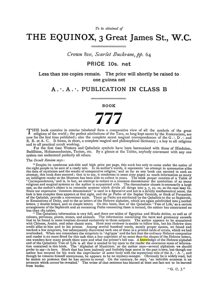 Original scan of The Equinox (Volume I, Number VI), PDF page 312