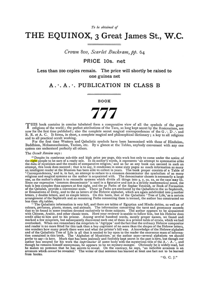 Original scan of The Equinox (Volume I, Number VI), PDF page 312