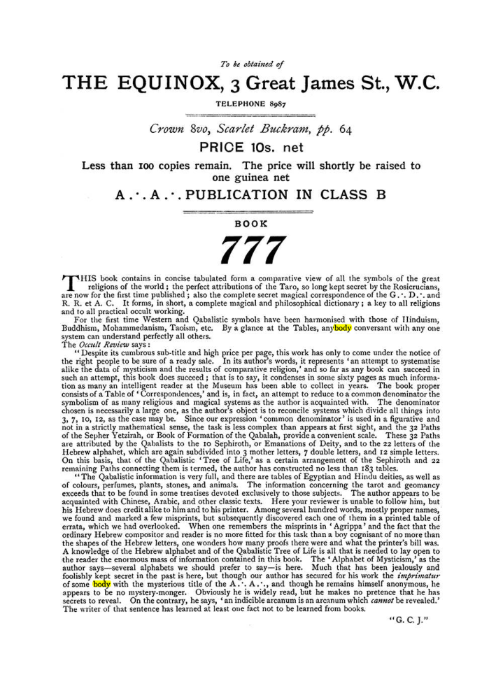 Original scan of The Equinox (Volume I, Number VII), PDF page 432