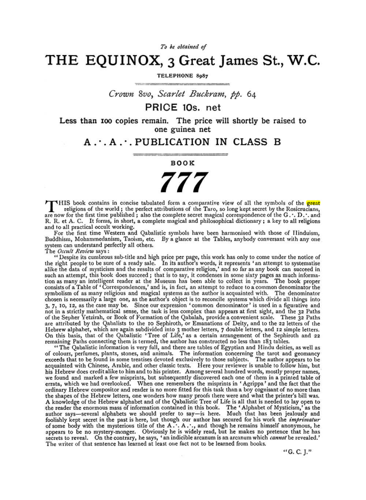 Original scan of The Equinox (Volume I, Number VII), PDF page 432