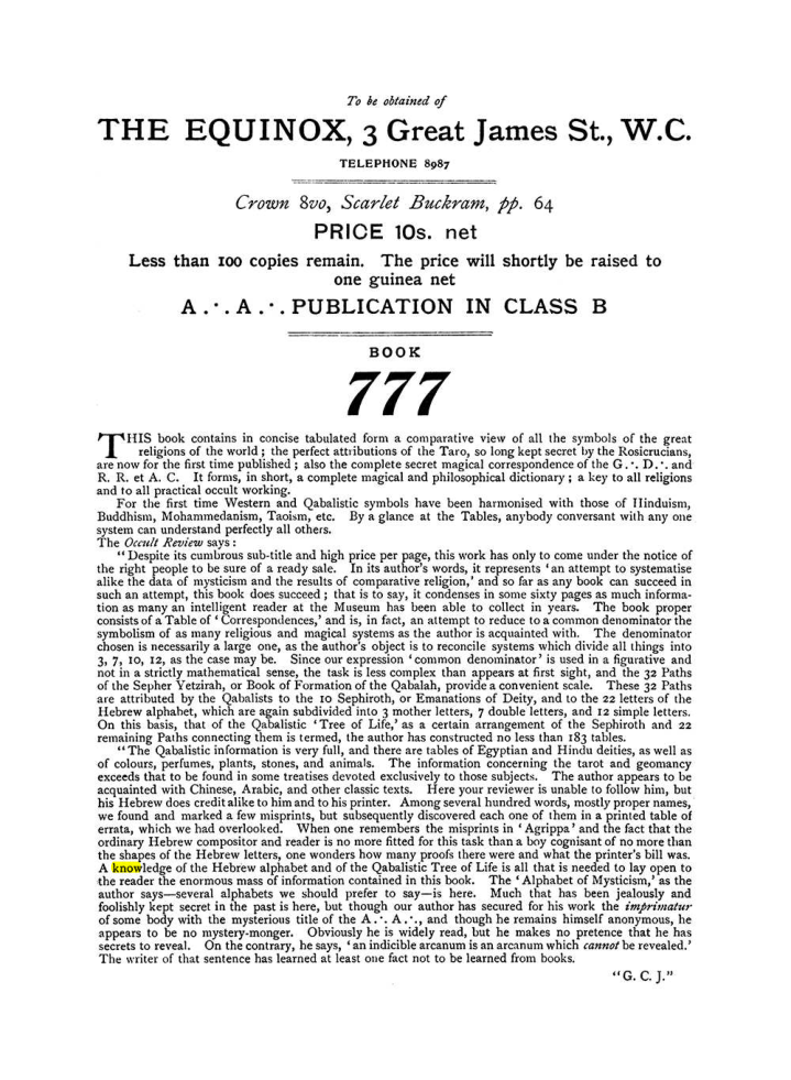Original scan of The Equinox (Volume I, Number VII), PDF page 432
