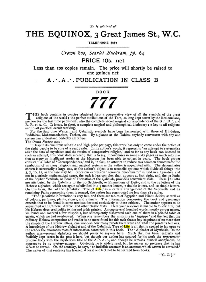 Original scan of The Equinox (Volume I, Number VII), PDF page 432