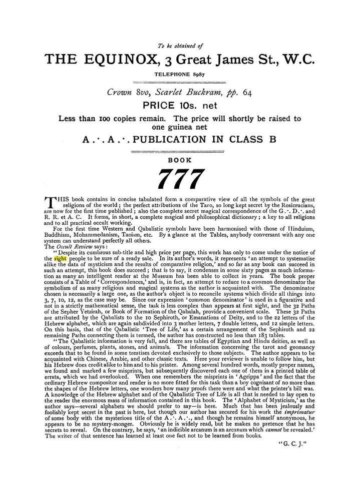 Original scan of The Equinox (Volume I, Number VII), PDF page 432