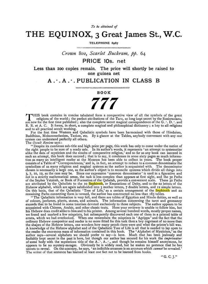 Original scan of The Equinox (Volume I, Number VII), PDF page 432