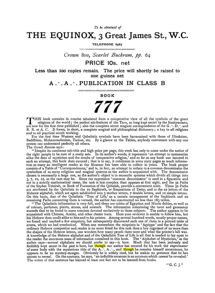 Original scan of The Equinox (Volume I, Number VII), PDF page 432