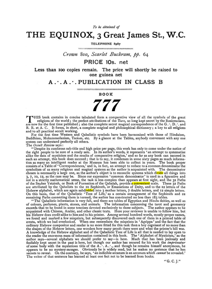 Original scan of The Equinox (Volume I, Number VII), PDF page 432
