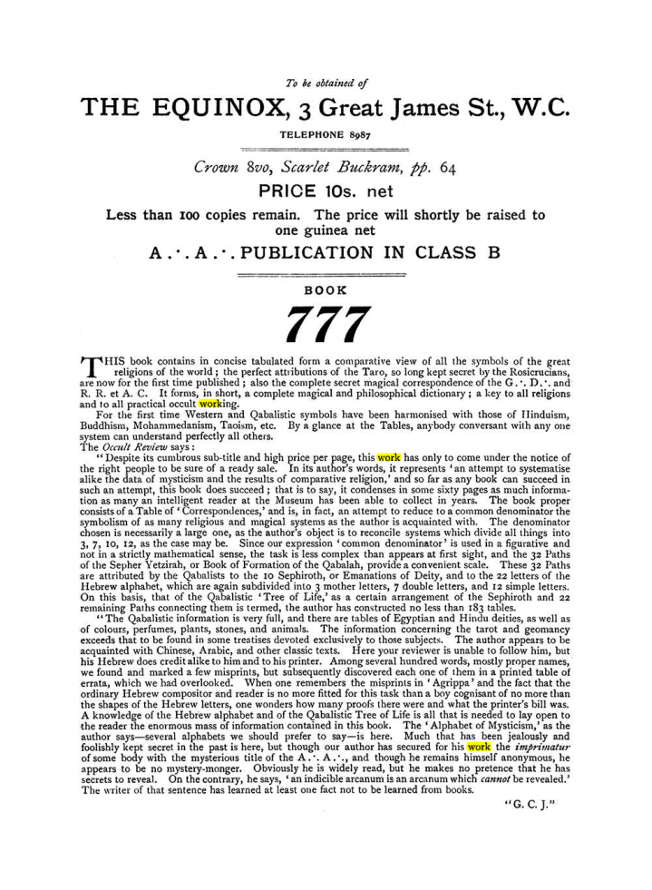 Original scan of The Equinox (Volume I, Number VII), PDF page 432