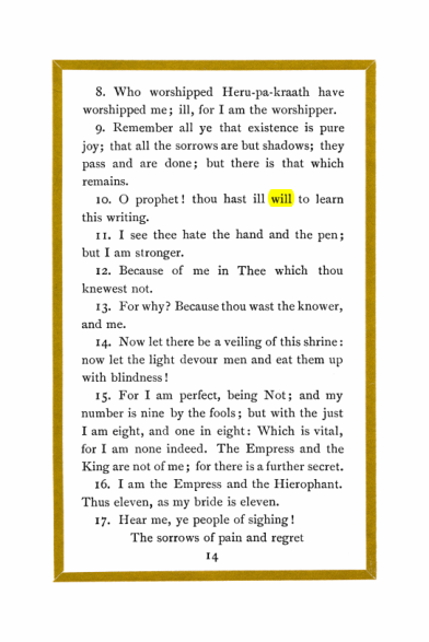Original scan of Liber Al vel Legis, PDF page 14