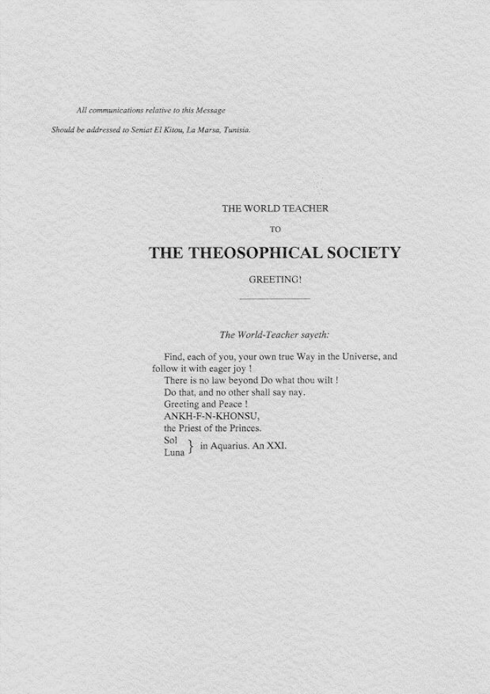 Original scan of World Teacher to the Theosophical Society, PDF page 1