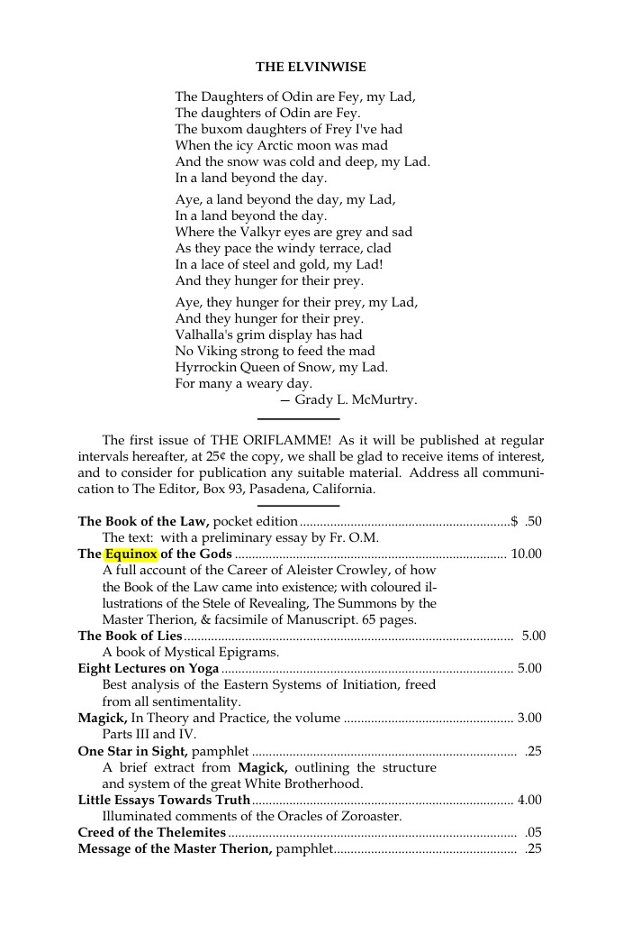 Original scan of The Oriflamme, Vol. I, No. I, PDF page 7