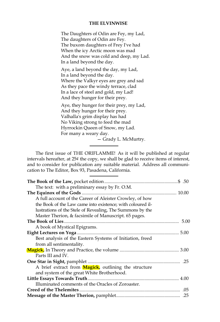 Original scan of The Oriflamme, Vol. I, No. I, PDF page 7