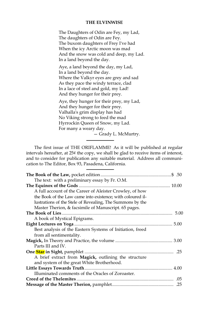 Original scan of The Oriflamme, Vol. I, No. I, PDF page 7