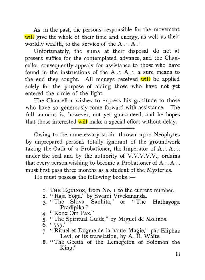 Original scan of The Equinox (Volume I, Number IX), PDF page 3