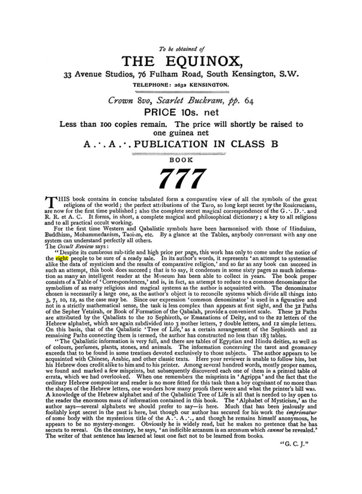 Original scan of The Equinox (Volume I, Number IX), PDF page 604