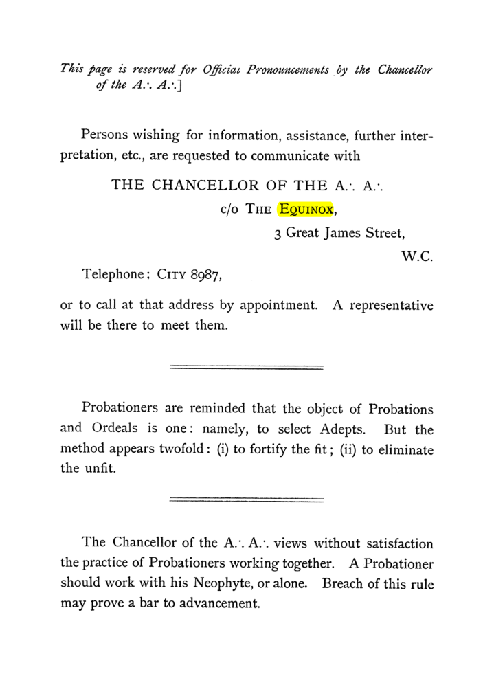 Original scan of The Equinox (Volume I, Number V), PDF page 2