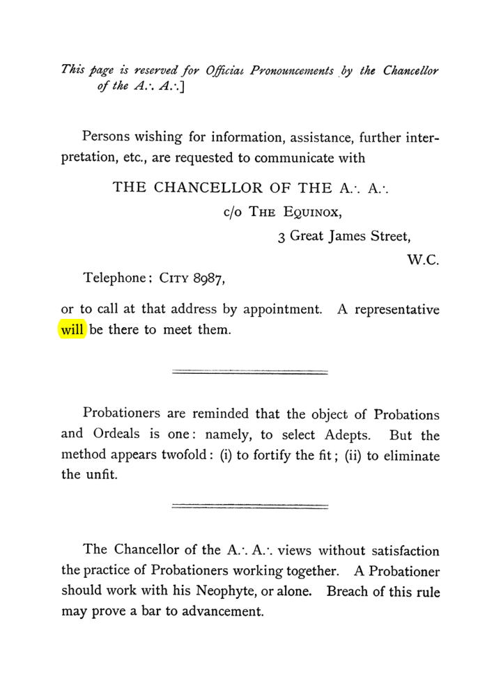 Original scan of The Equinox (Volume I, Number V), PDF page 2