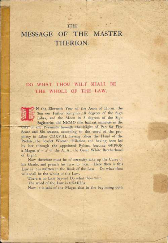 Original scan of The Message of the Master Therion, PDF page 1
