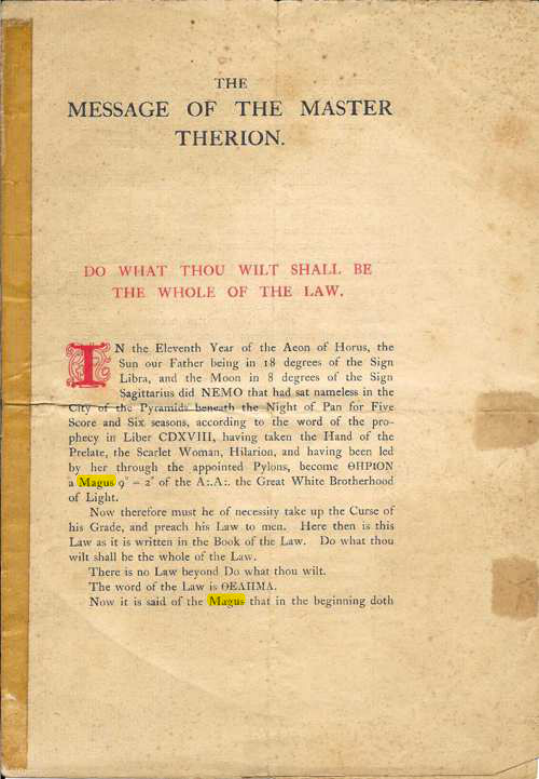Original scan of The Message of the Master Therion, PDF page 1