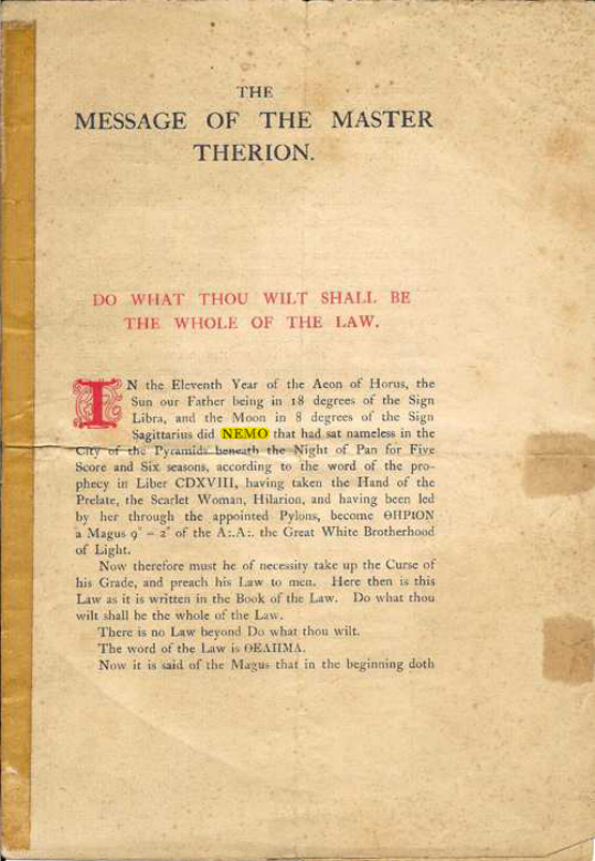 Original scan of The Message of the Master Therion, PDF page 1